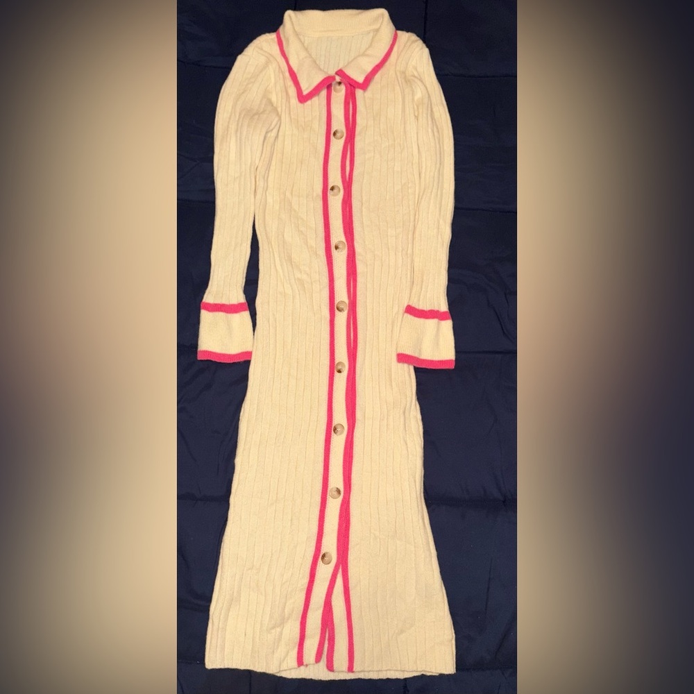 Cream Knit Dress with Pink Accents